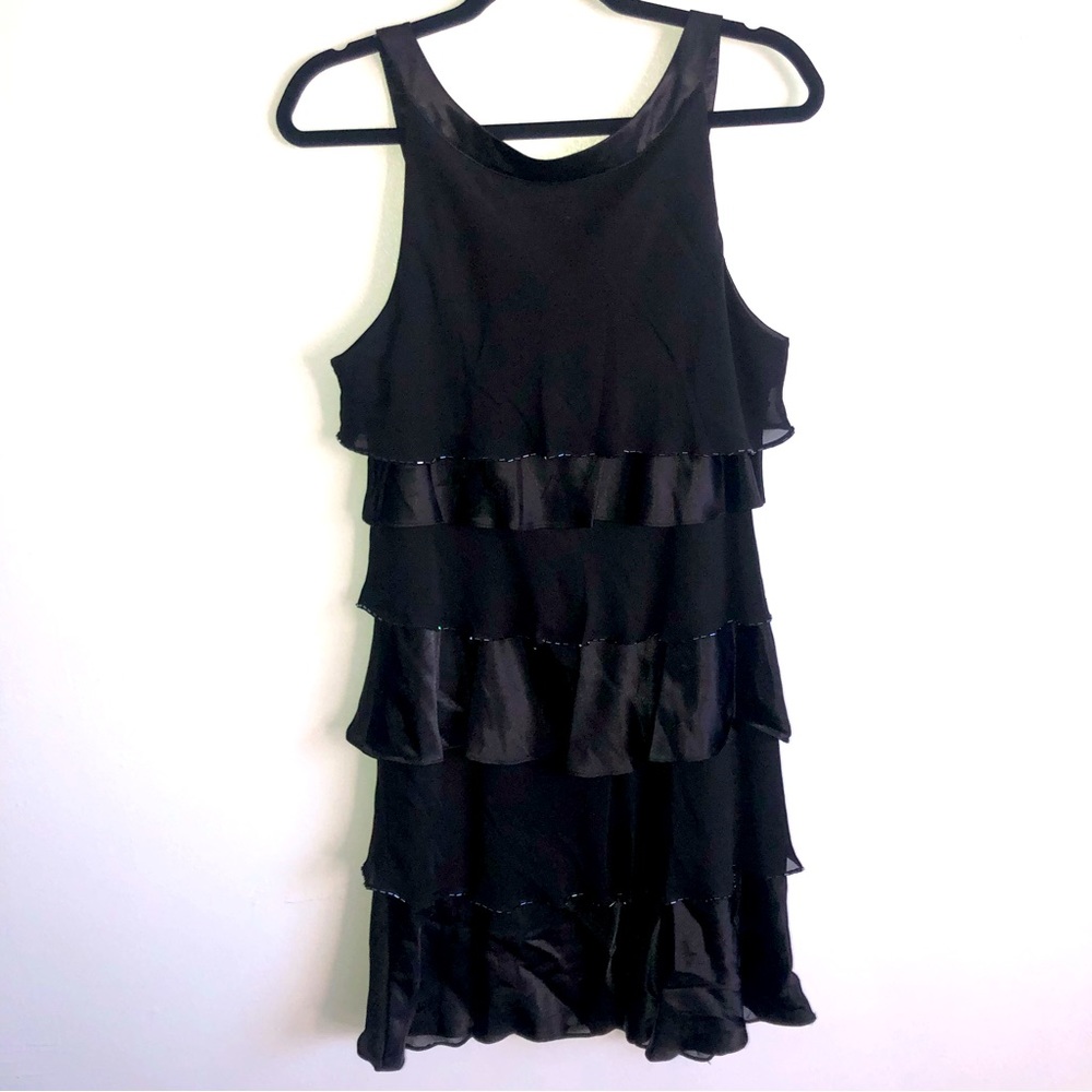 Black chiffon tiered vintage short sleeve dress